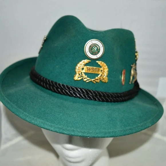 Green Wool Yodeler Alpine Fedora Hat with Pins - Picture 3 of 8